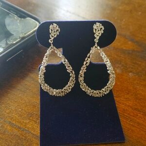 2 carat Baguette Diamond Drop Earrings in Sterling Silver 2 inches